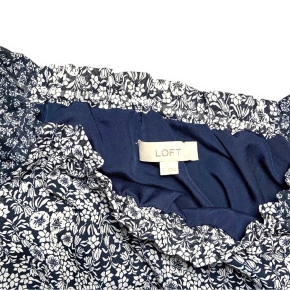 Loft Off The Shoulder Flower Print Mini‎ Dress Small Long Sleeve Flowy Chiffon - Picture 3 of 4